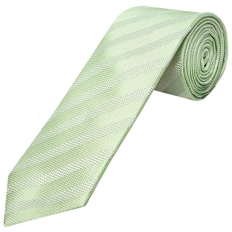 Mens Light Sage Textured Stripe Silk Classic Tie Pocket Square and Cufflinks Box Set
