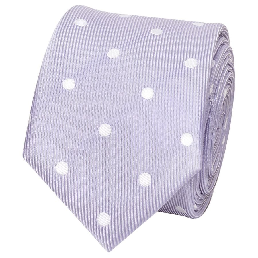 Lilac Large White Spot Skinny Men's Tie and Pocket Square Set