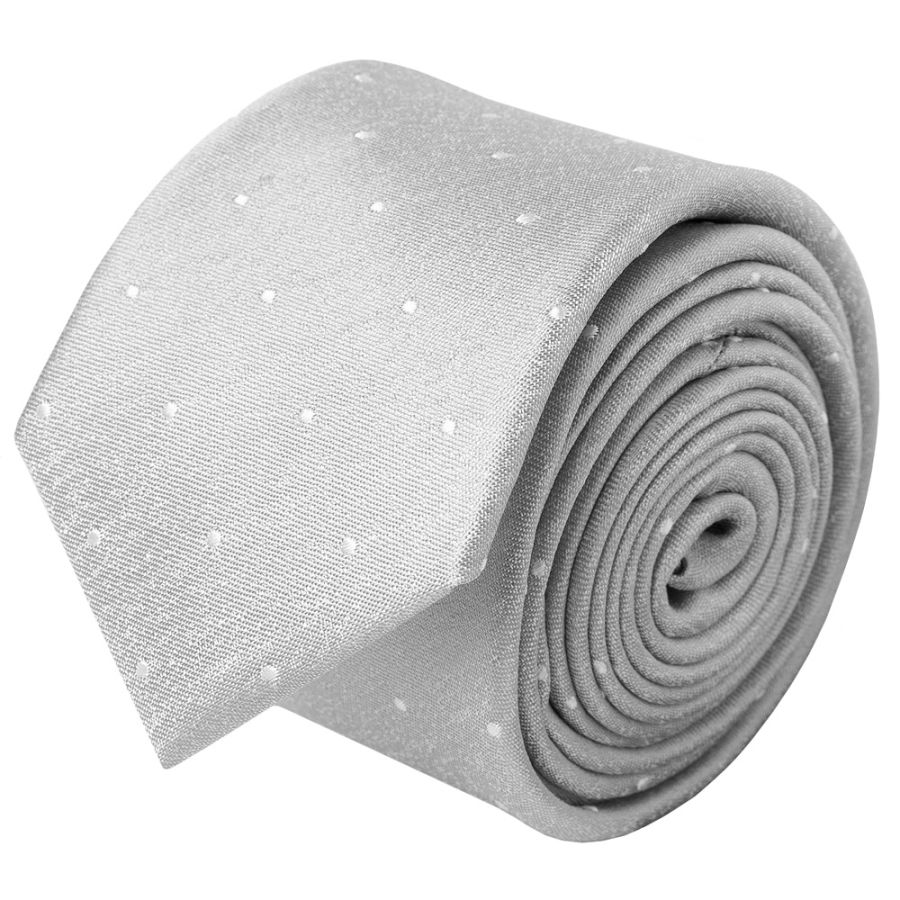Silver with White Spot Silk Skinny Tie 