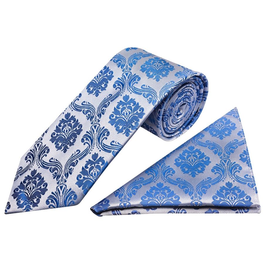 Royal Blue Paisley Classic Men's Tie and Pocket Square Set