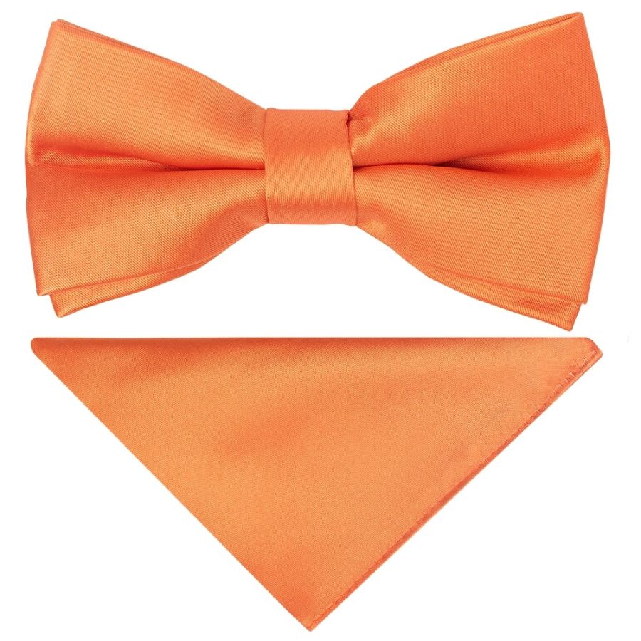 Pre Tied Burnt Orange Satin Boys Bow Tie and Pocket Square Set Age 4-7