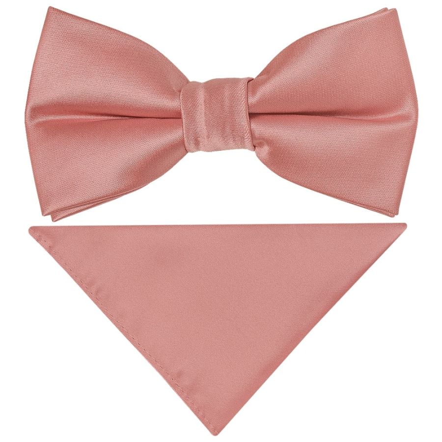 Pre Tied Rose Gold Satin Boys Bow Tie and Pocket Square Set