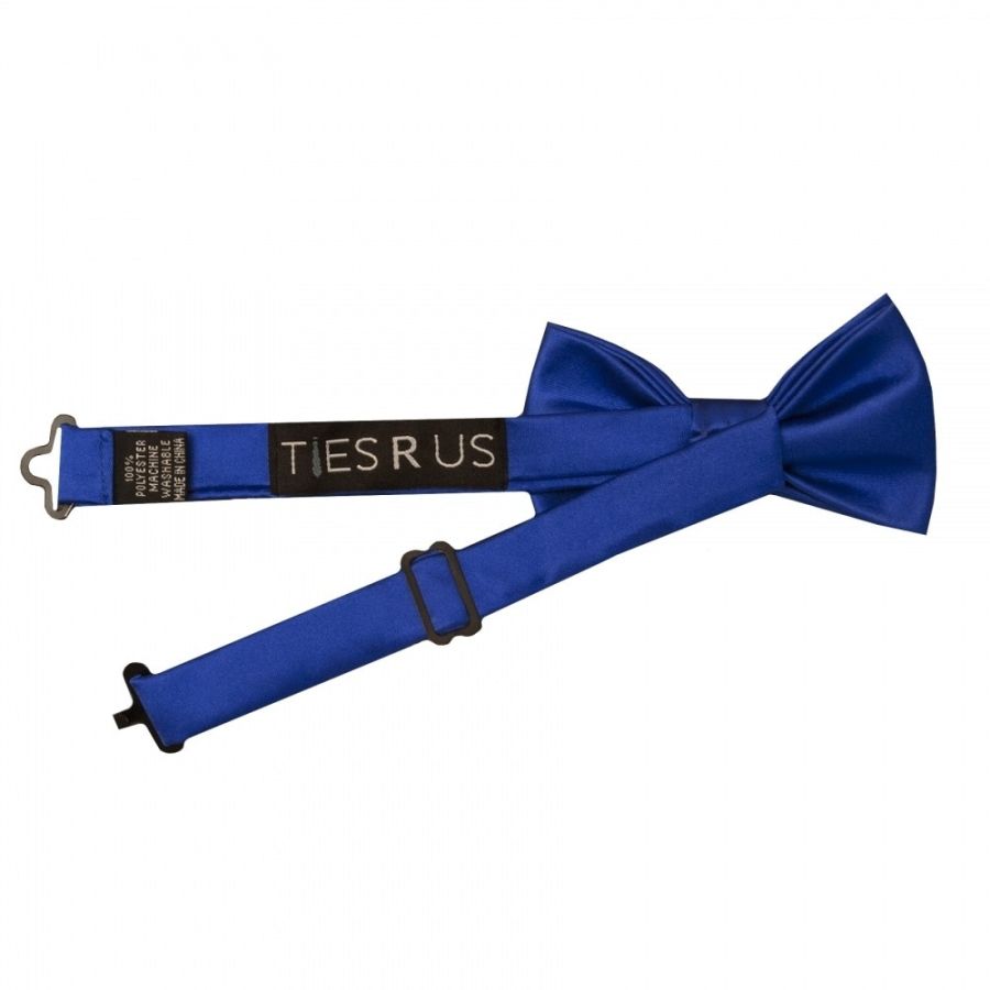 Pre Tied Royal Blue Satin Boys Bow Tie and Pocket Square Set Age 4-7