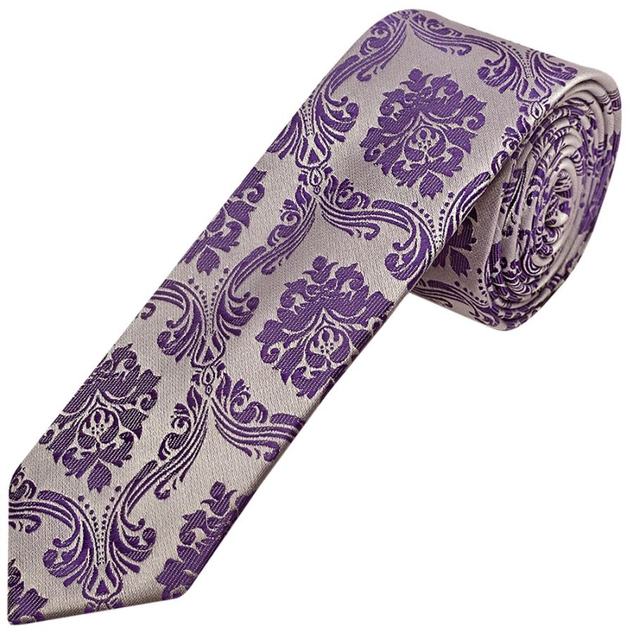 Purple Paisley Skinny Men's Tie and Pocket Square Set