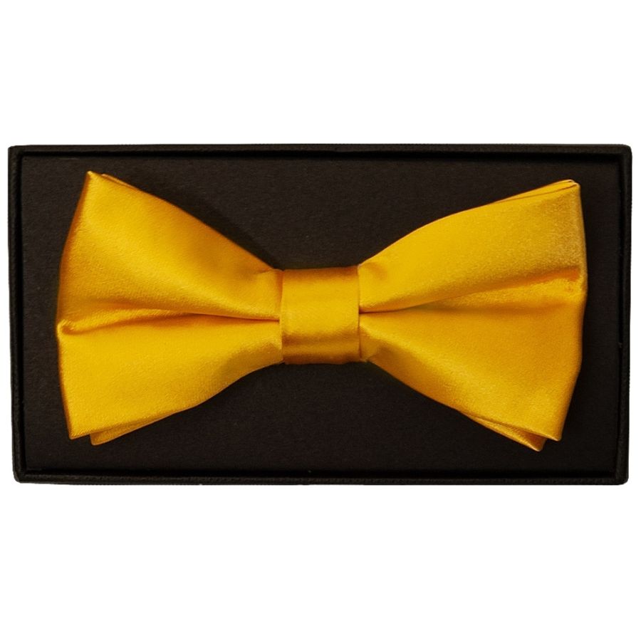 Plain Bright Yellow Hand Made Mens Bow Tie and Pocket Square Set