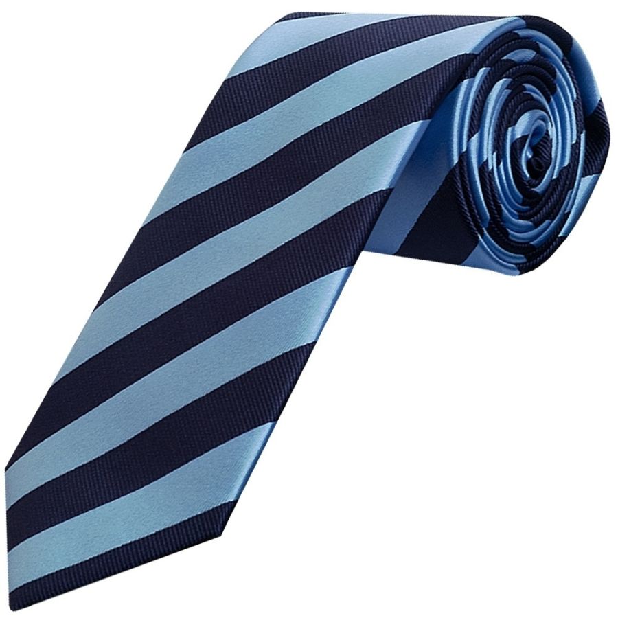 Navy and Light Blue Striped Classic Men's Tie and Pocket Square Set