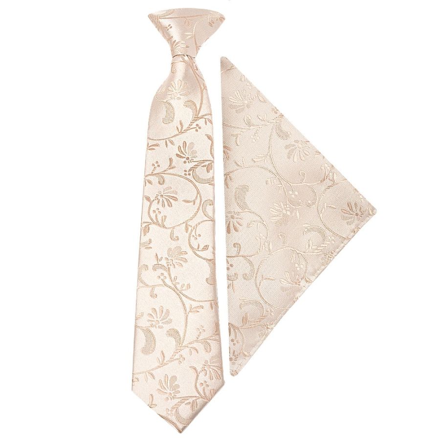 Pre Tied Nude Floral Boys Tie and Pocket Square Set Age 4-7