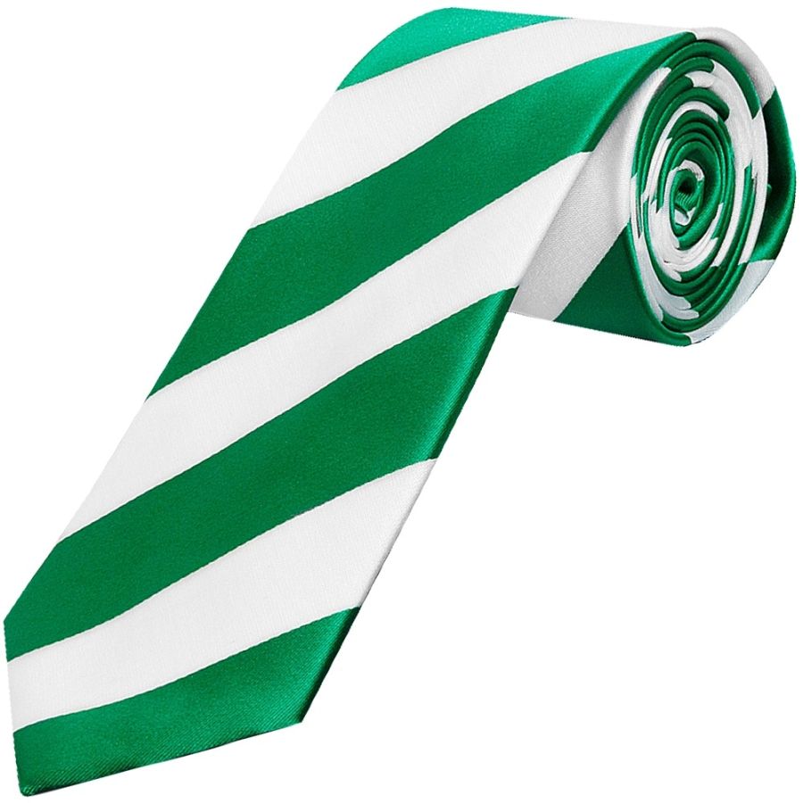 Green and White Striped Classic Men's Football Tie and Pocket Square Set