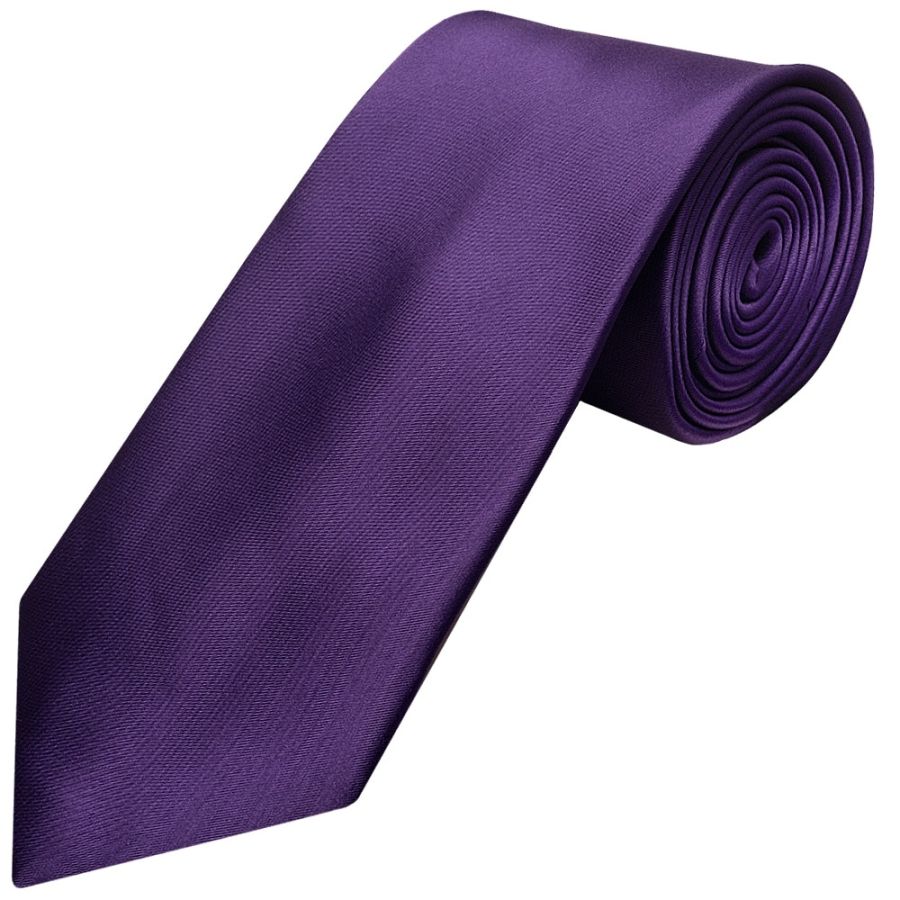 Plain Purple Satin Classic Men's Tie and Pocket Square Set