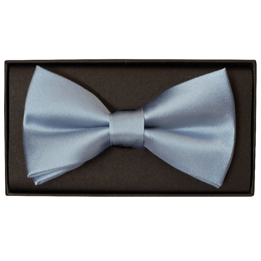 Plain Sky Blue Satin Silk Mens Bow Tie