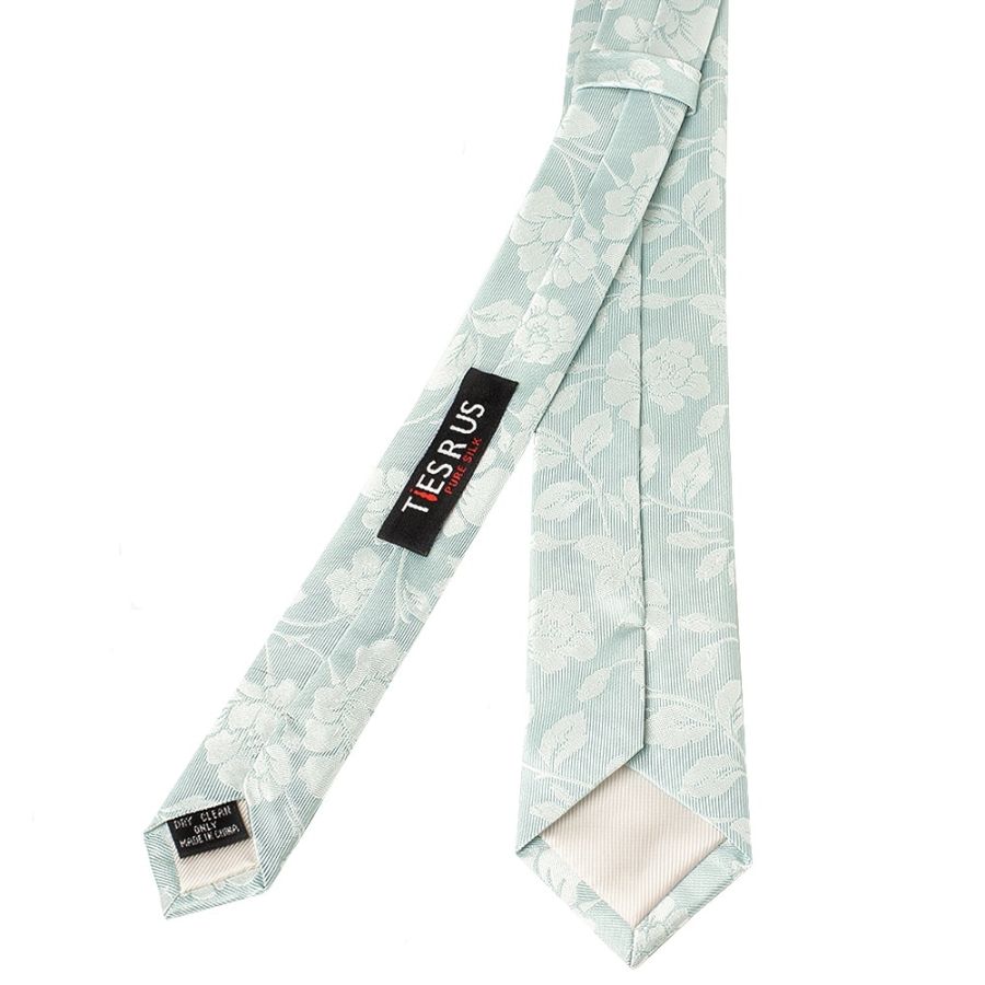 Duck Egg with White Floral Silk Skinny Tie 