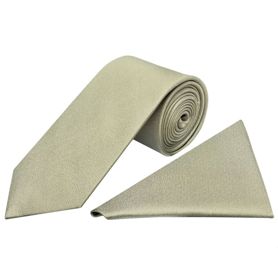 Plain Khaki Green Silk Classic Men's Tie and Pocket Square Set