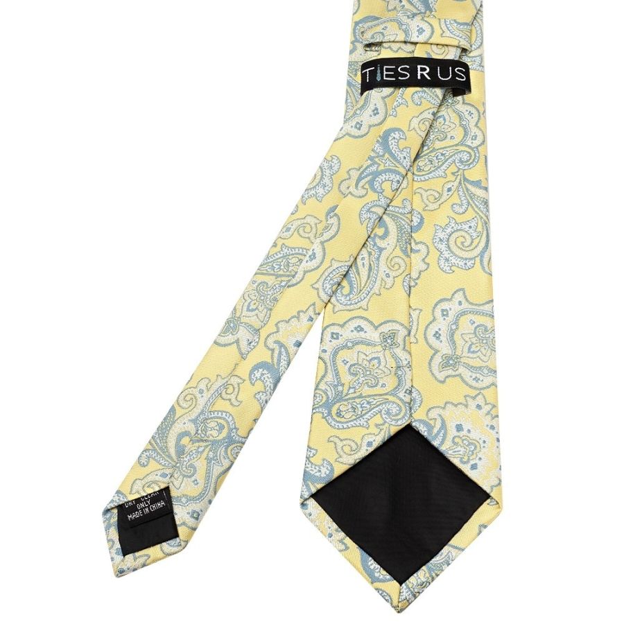 Yellow and Blue Paisley Classic Mens Tie and Pocket Square Set