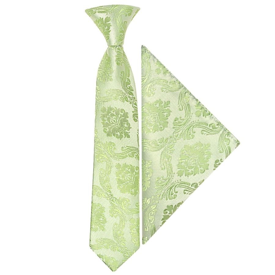 Pre Tied Sage Green Paisley Boys Tie and Pocket Square Set Age 4-7 