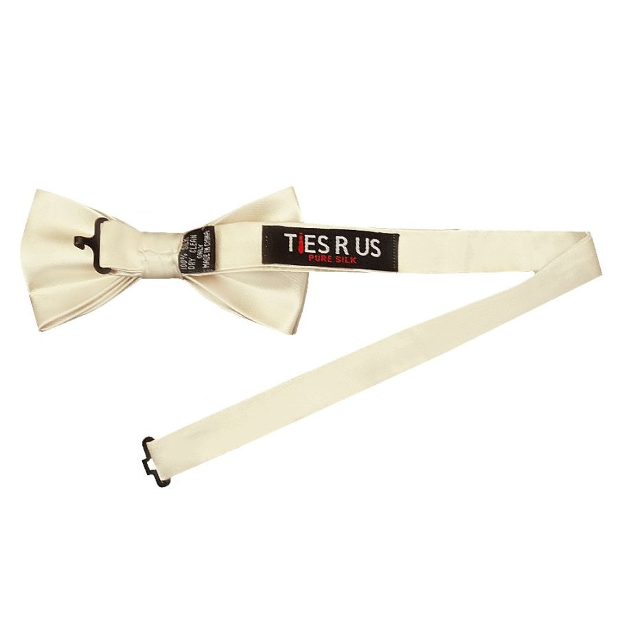 Plain Ivory Satin Silk Mens Bow Tie