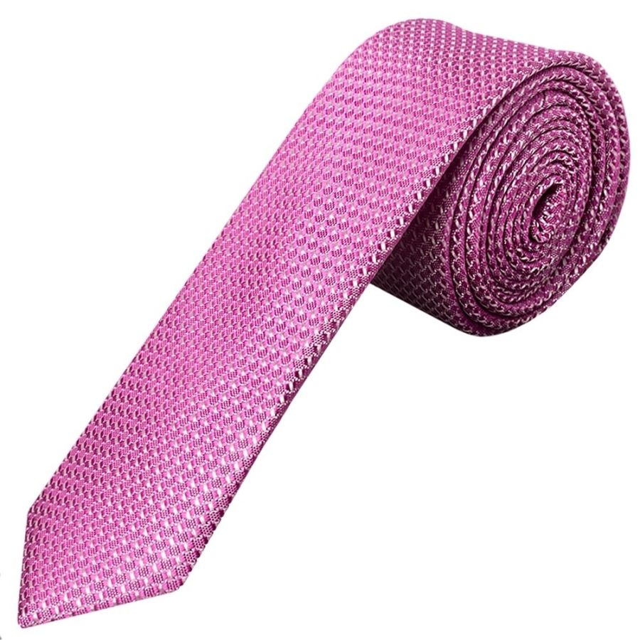 Hot Pink Textured Skinny Tie and Pocket Square Set