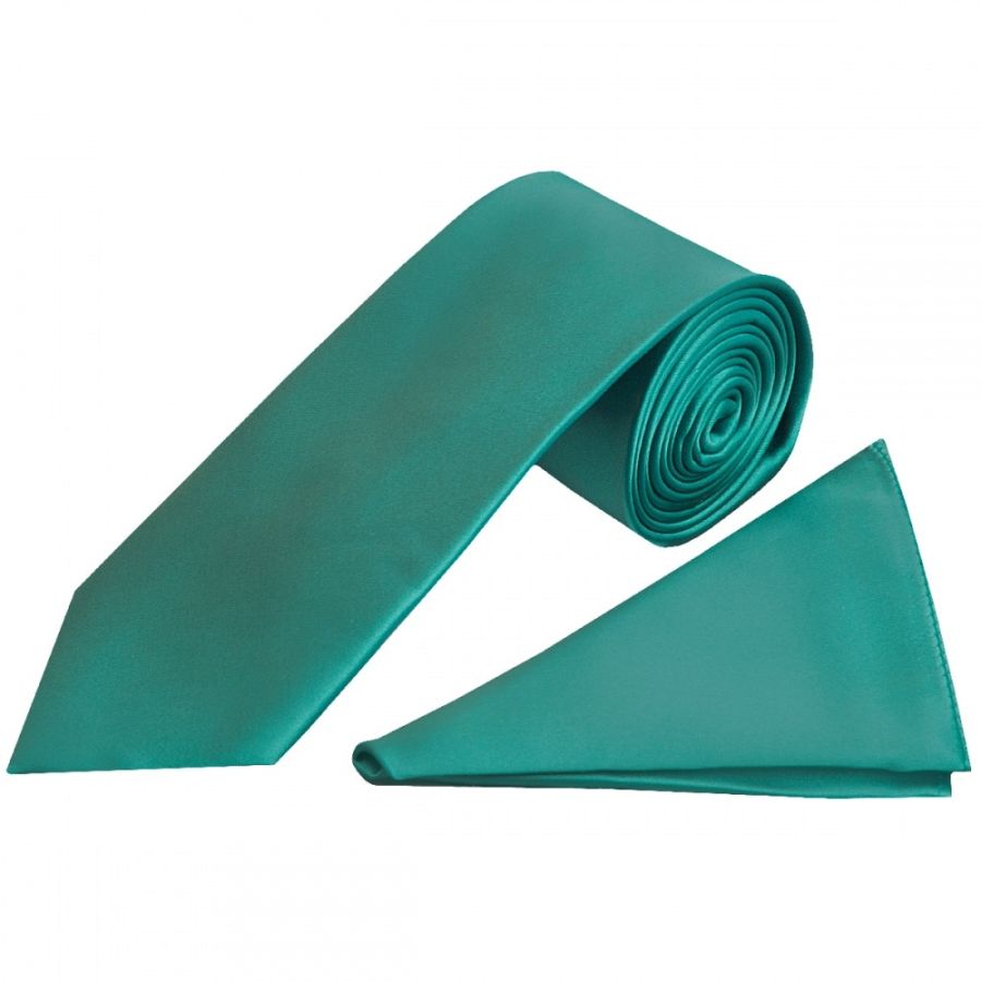 Plain Teal Green Satin Classic Men's Tie Pocket Square Set