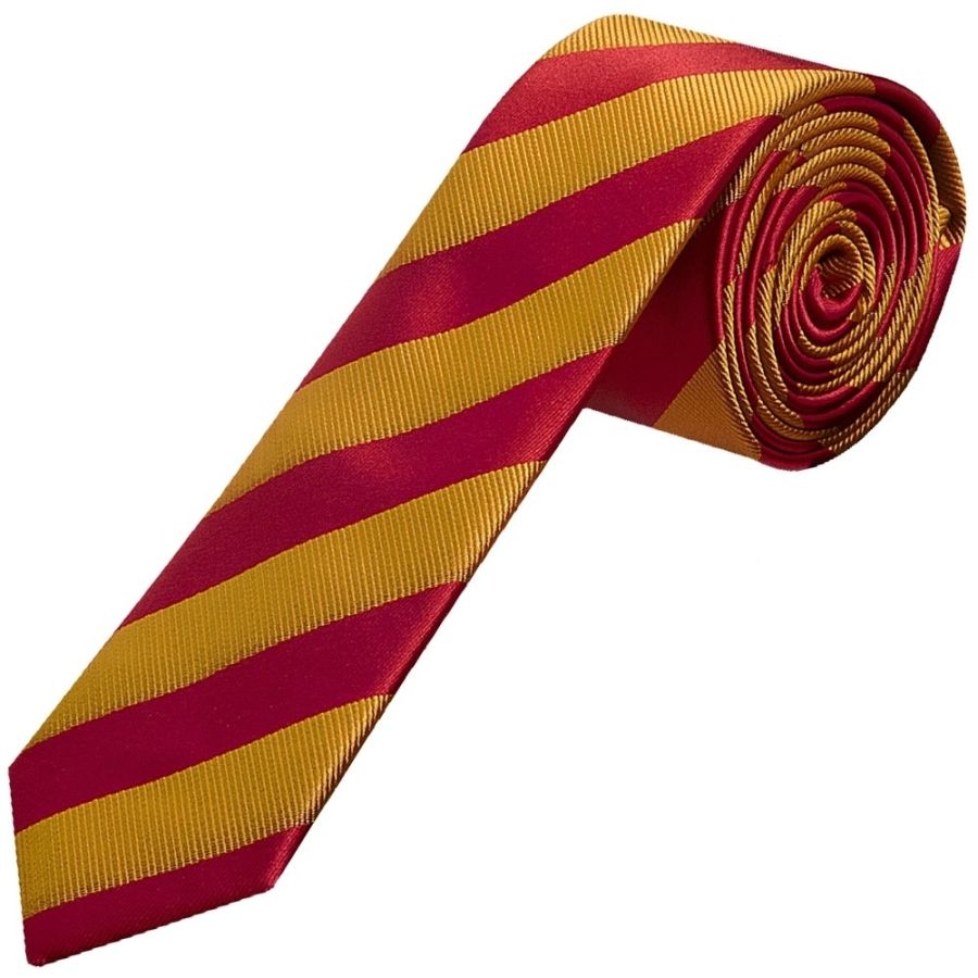 Red and Gold Striped Skinny Men's Tie and Pocket Square Set