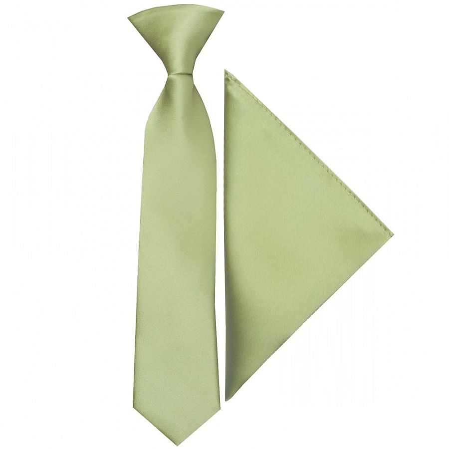 Pre Tied Sage Green Satin Boys Tie and Pocket Square Set Age 4-7