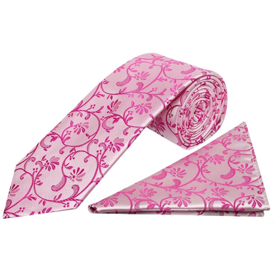 Fuchsia Floral Classic Men's Tie and Pocket Square Set