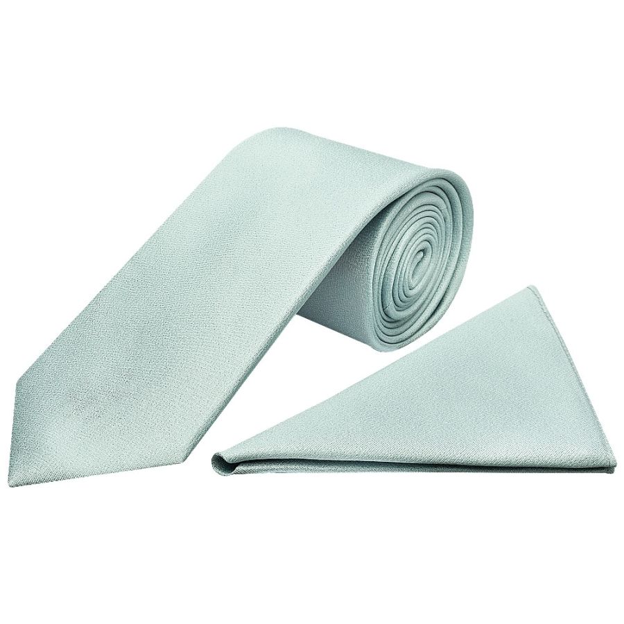 Plain Seafoam Blue Silk Classic Men's Tie and Pocket Square Set