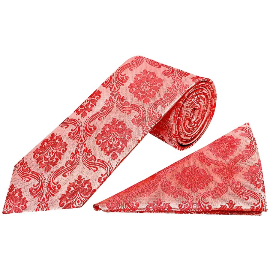 Coral Pink Paisley Classic Men's Tie and Pocket Square Set