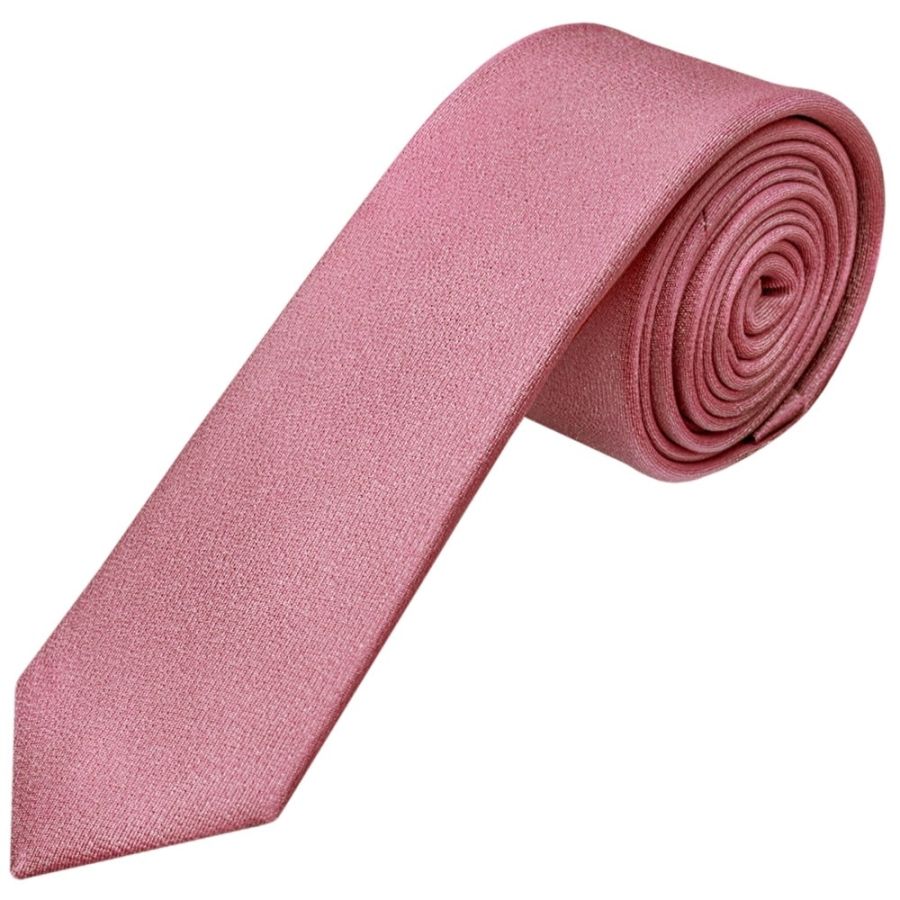 Plain Dusty Pink Silk Skinny Boys Tie and Pocket Square Set