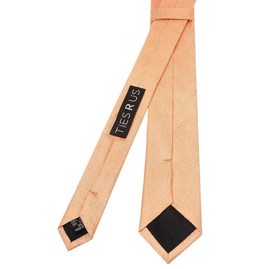 Plain Peach Textured Silk Skinny Boys Tie and Pocket Square Set