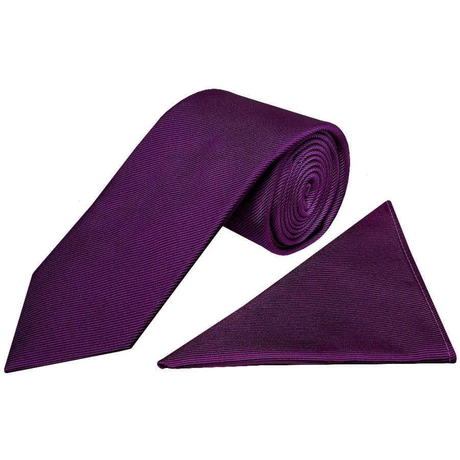 Purple Silk Twill Silk Classic Mens Tie and Pocket Square Set