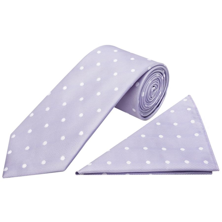 Lilac Large White Spot Classic Men's Tie and Pocket Square Set