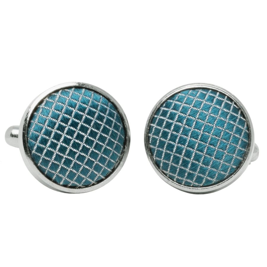 Mens Teal Textured Stripe Silk Classic Tie Pocket Square and Cufflinks Box Set