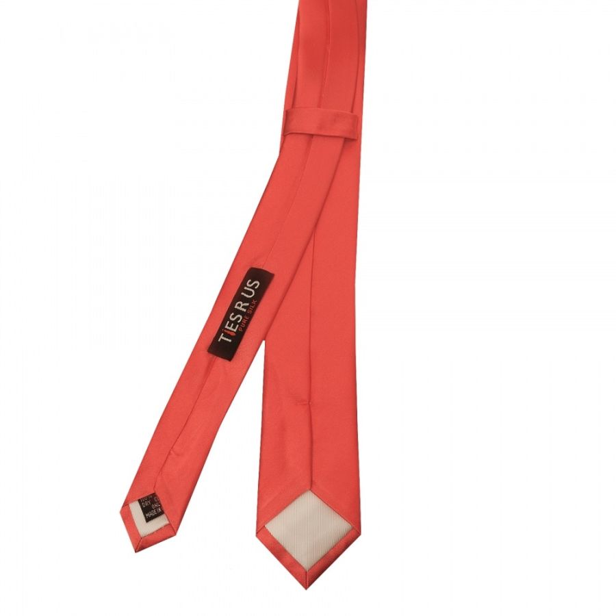 Plain Coral Pink Satin Silk Skinny Men's Tie
