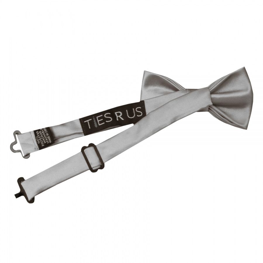 Pre Tied Silver Boys Bow Tie Age 18 Months-3 Years