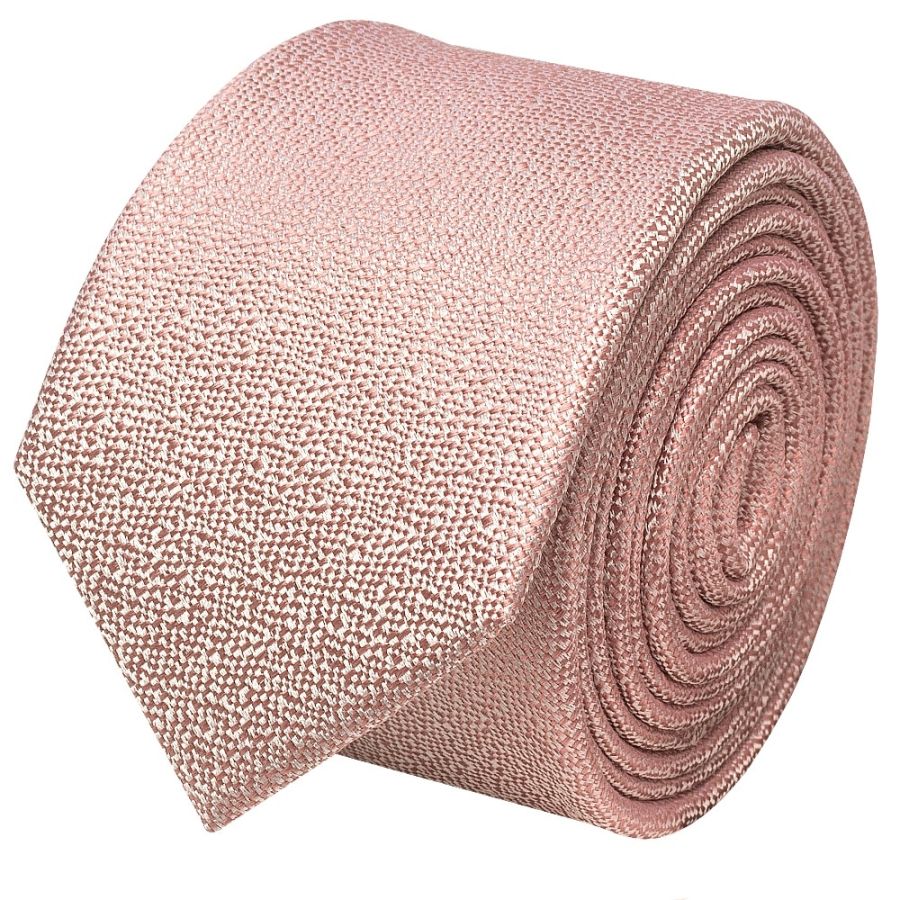 Plain Rose Gold Textured Silk Skinny Men's Tie and Pocket Square Set