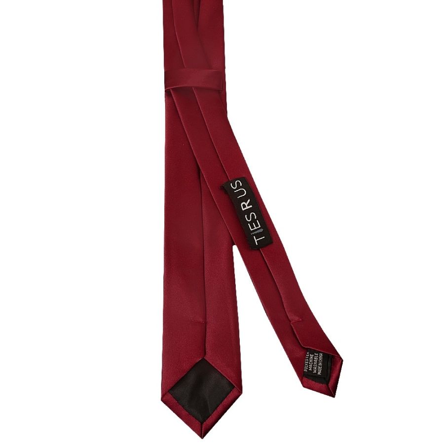 Plain Maroon Satin Skinny Men's Tie and Pocket Square Set