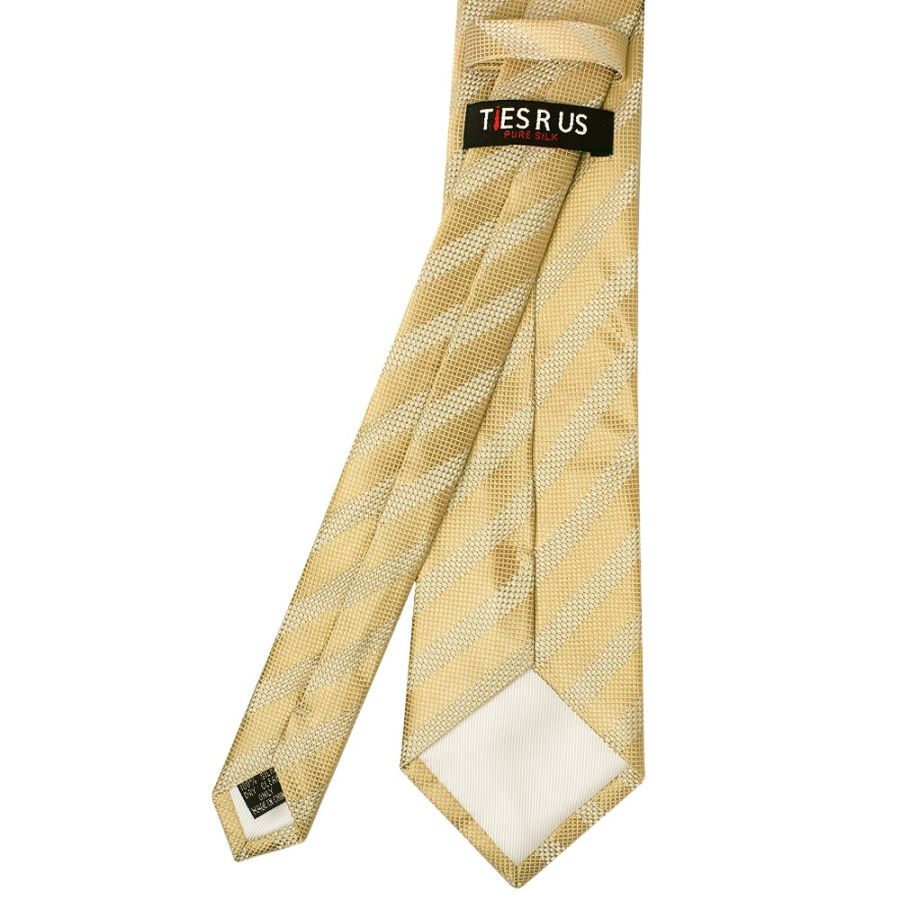 Mens Gold Textured Stripe Silk Classic Tie Pocket Square and Cufflinks Box Set