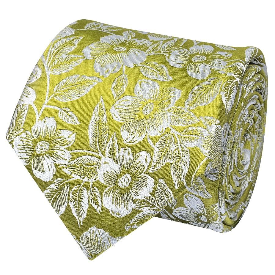 Mens Green Floral Silk Classic Tie