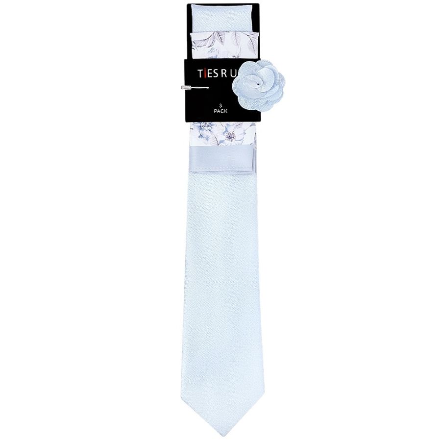 Classic Blue Mens Tie with Pocket Square and Lapel Pin Set