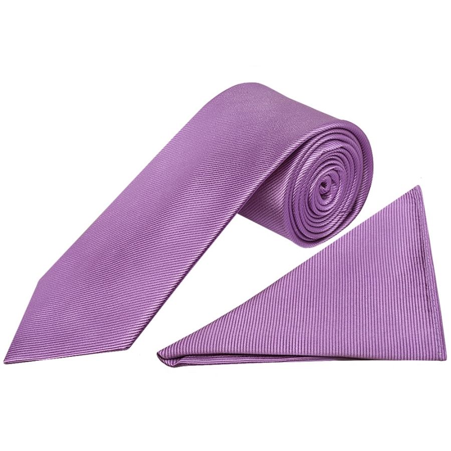 Lilac Silk Twill Classic Men's Tie and Pocket Square Set