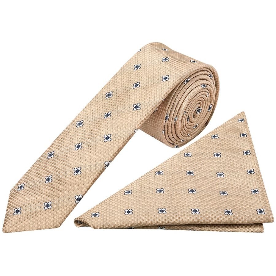 Gold Petal Skinny Men's Tie and Pocket Square Set