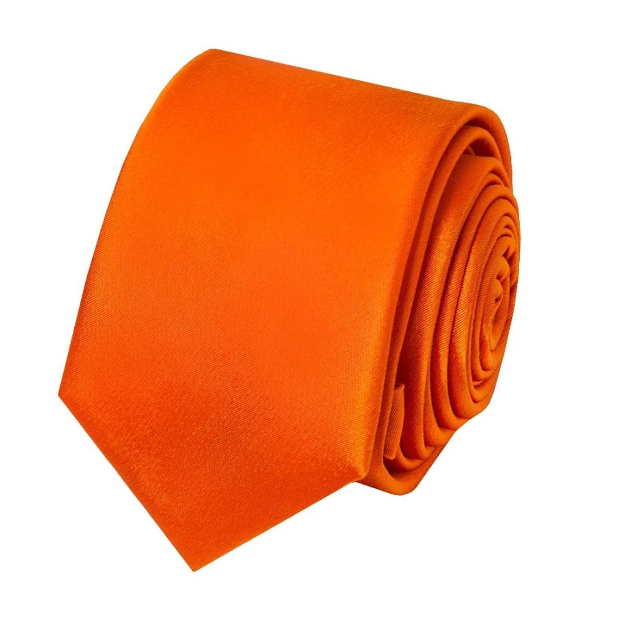 Plain Orange Satin Silk Skinny Men's Tie