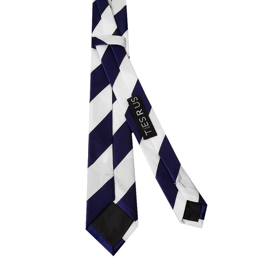 Navy and White Striped Skinny Boys Football Tie and Pocket Square Set