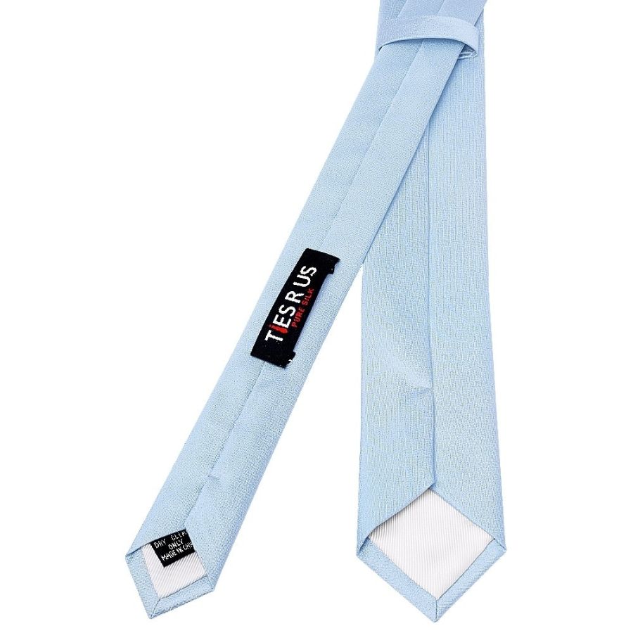 Plain Light Blue Silk Skinny Boys Tie and Pocket Square Set