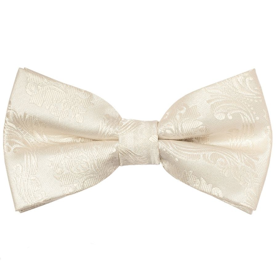 Pre Tied Ivory Paisley Boys Bow Tie and Pocket Square Set