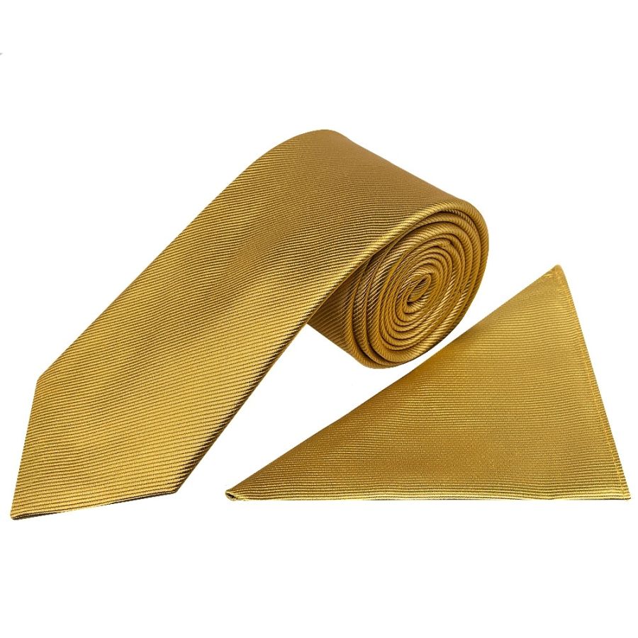 Mustard Yellow Silk Twill Classic Mens Tie and Pocket Square Set