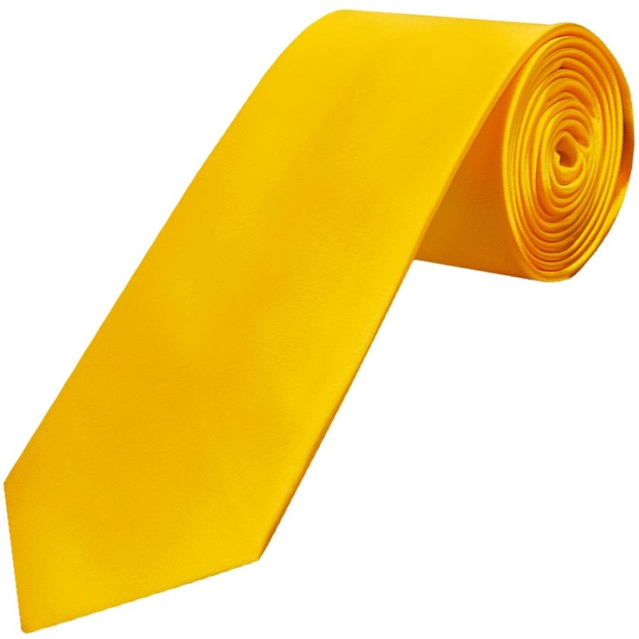Plain Bright Yellow Satin Classic Men's Tie and Pocket Square Set