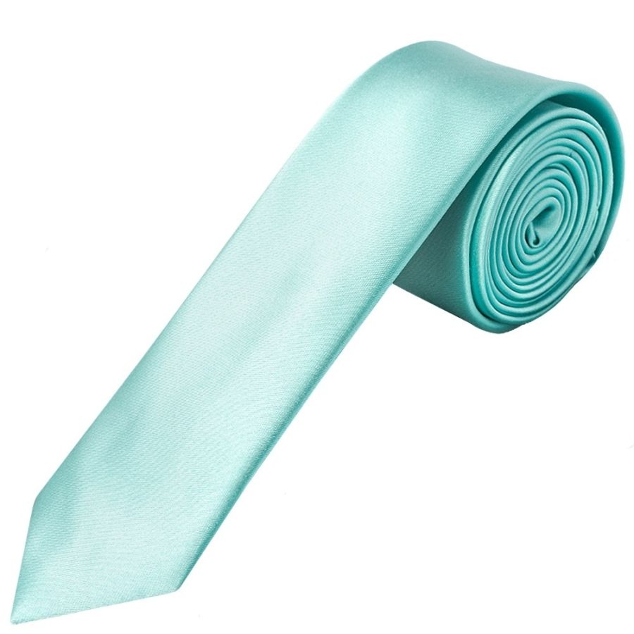 Aqua Satin Skinny Men's Tie and Pocket Square Set
