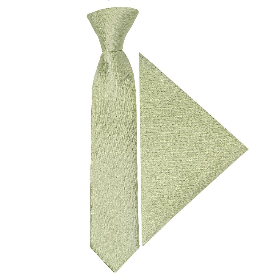 Pre Tied Sage Green Silk Boys Tie and Pocket Square Set Age 4-7