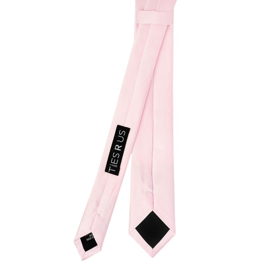 Plain Blush Pink Satin Skinny Men's Tie and Pocket Square Set