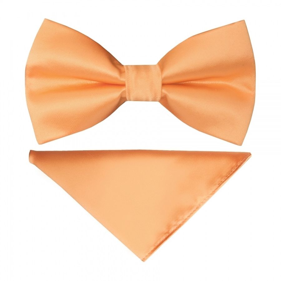 Pre Tied Peach Satin Boys Bow Tie and Pocket Square Set Age 4-7